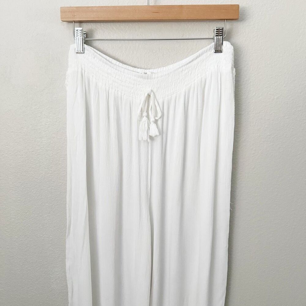 SALTY LEMON | SET White Smocked Tank Wide Leg Gauze Lace Pants White Tassel | XL - Picture 9 of 13